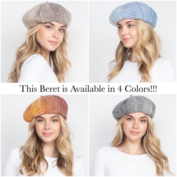 Fuzzy Knit Brown Gradient Fleece Beret Hat - Picture 15 of 15